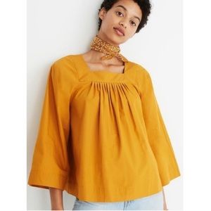 Madewell Mustard Yellow Square Neck Peasant Top